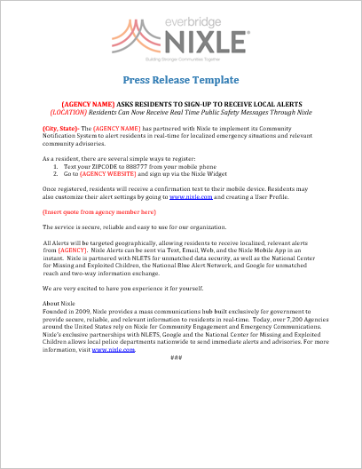 Nixle Connect Press Release Template