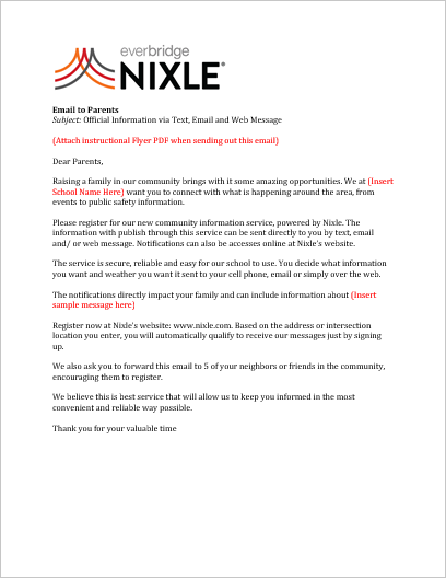 Nixle Email to Parents