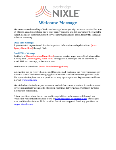 Nixle Welcome Message