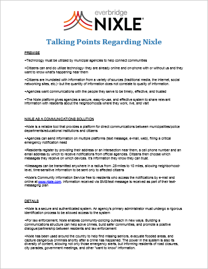 Nixle Talking Points