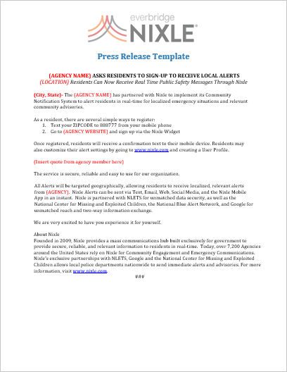 Nixle Engage Press Release Template