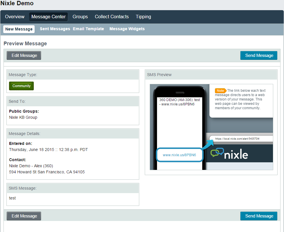 Nixle Message Preview And Send Page